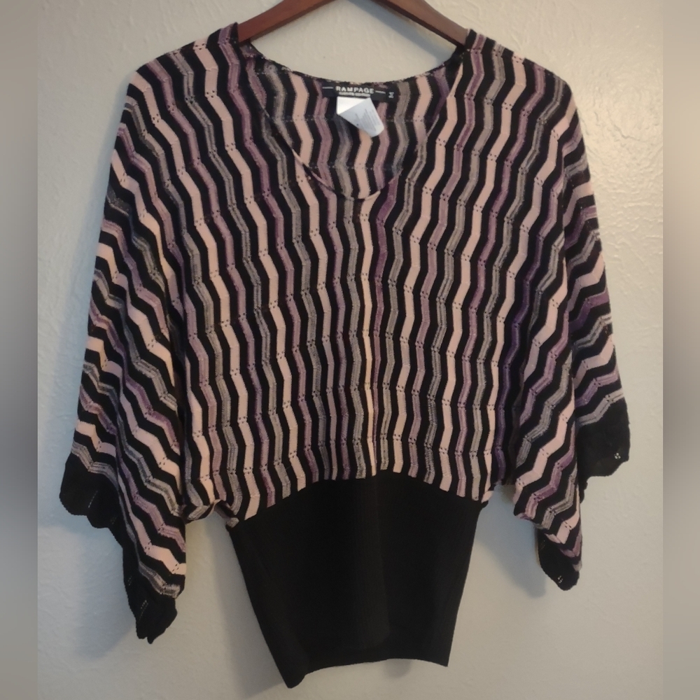Y2K Rampage Clothing Co. Vintage 90s Zigzag Black Pink Sweater Top Size M - Picture 3 of 13